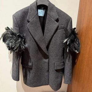 Prada Runway Charcoal Feather-Accent Blazer